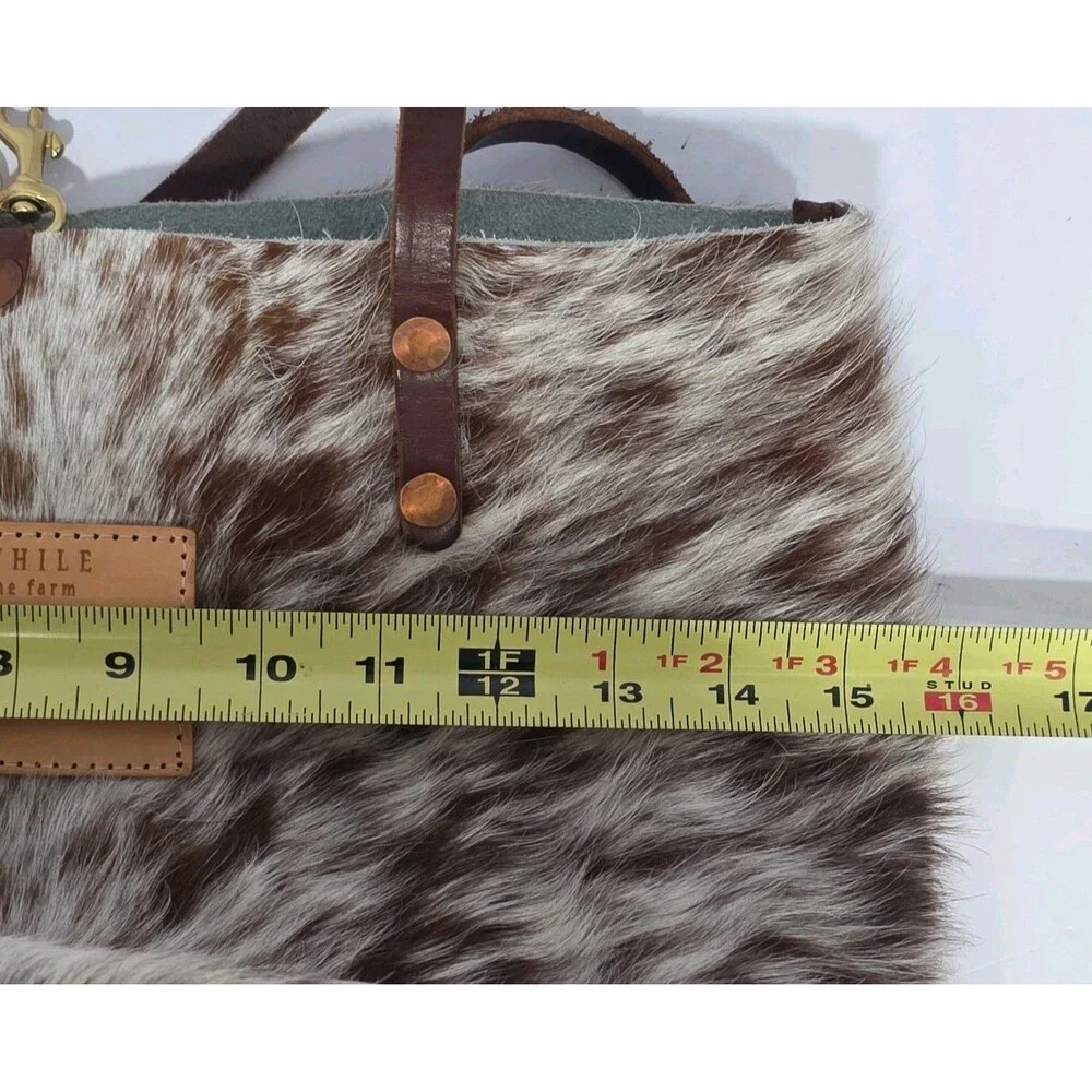 Meanwhile Back on the Farm Hair On Hide Cow XL 16" TOTE BAG AUTHENTIC $375 - Picture 7 of 9